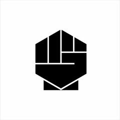 Hand logo design with hexagon concept and letter GS.
