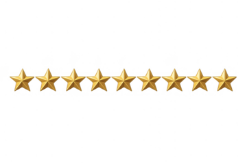 Golden stars presenting positive rating, customer review, feedback, and quality satisfaction on transparent background