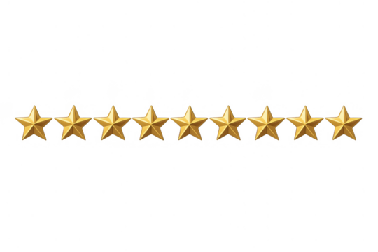 Golden stars presenting positive rating, customer review, feedback, and quality satisfaction on transparent background