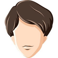 Stylized illustration of a face with short brown hair and a neutral expression against a transparent background
