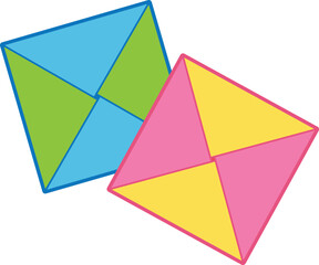 Ddakji Traditional Korean game colorful folded paper tiles icon.