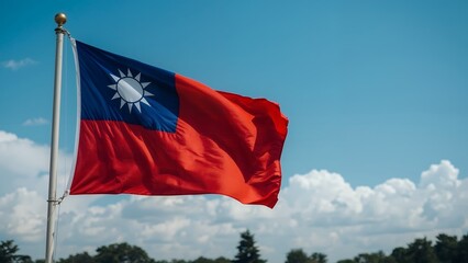 taiwan flag waving against blue sky