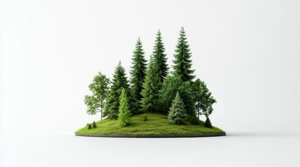 Lush Green Forest with Various Trees on Small Island of Grass