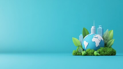 Eco-Friendly Earth Model Surrounded by Greenery and Urban Landscape