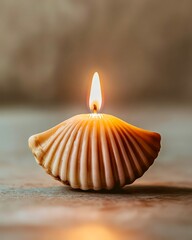 Seashell candle with warm glowing light decor