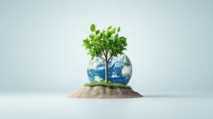 Green Tree on Earth Globe Symbolizing Environmental Awareness and Sustainability