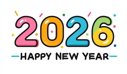 2D Numbers Happy New Year 2026 Template On White