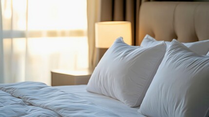 White pillows bed cozy bedroom comfort lifestyle