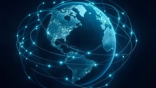 A digital representation of Earth interconnected with glowing lines, showcasing global networking and technology advancements. - Powered by Adobe