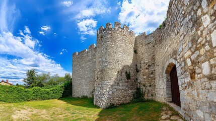 Fototapeta premium Ancient fortress stone walls with arched entrance
