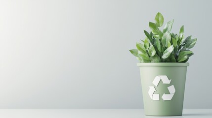 Eco-Friendly Potted Plant with Recycling Symbol in Modern Minimalist Setting