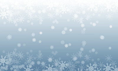 Christmas snow. Falling snowflakes on light background.