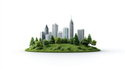 Green City Landscape with Skyscrapers and Lush Nature in Bright Atmosphere