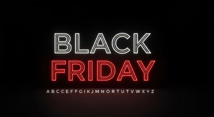 Black Friday neon text with a simple outlined alphabet on a black background