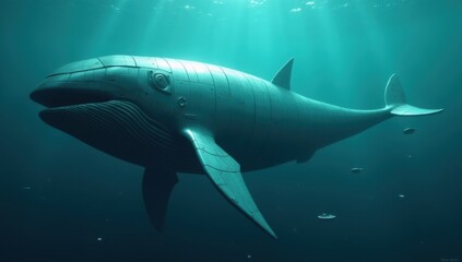 Naklejka premium Chrome Whale — Futuristic Robotic Whale Underwater Scene