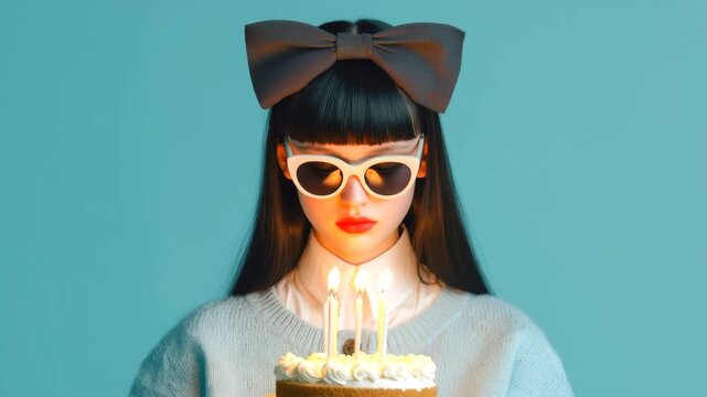 女性が大きなリボンで青春の祝宴