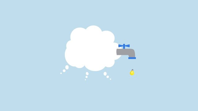 Thinking idea, collective thought sphere with tap to produce bright idea results.