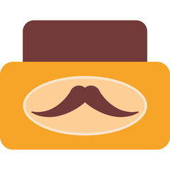 Stylized Jar with Brown Lid and Oval Label Featuring a Dark Brown Moustache on a Light Orange Background with a Transparent Base
