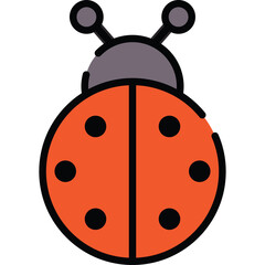 Stylized Ladybug Insect Icon with Black Dots on Red Shell and Gray Head Detailed with Antennae and Transparent Background