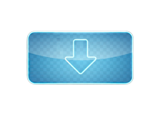 A Translucent Blue Rectangular Button With A Downward Arrow Icon And A Glowing Neon Outline On A Transparent Background