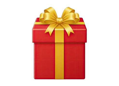 A Vibrant Red Gift Box Tied With A Golden Yellow Ribbon And Bow Perfect For Any Special Occasion Displayed On A Transparent Background