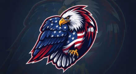 Patriotic eagle illustration with American flag colors & stars