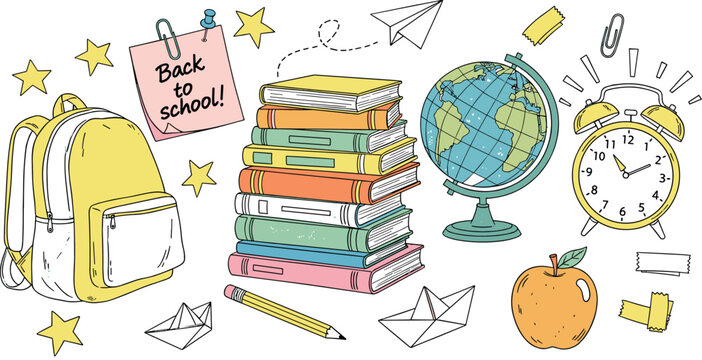 A vibrant collection of school supplies and learning tools, evoking a sense of academic readiness and childhood education