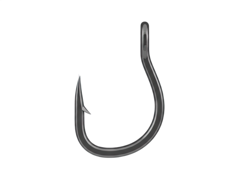 Close up metallic fishing hook with sharp point on transparent background isolated fishing equipment detail