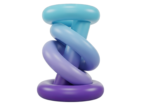 Abstract 3D Sculpture with Intertwined Blue and Purple Tubes Against Transparent Background