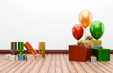 Gift box and balloons