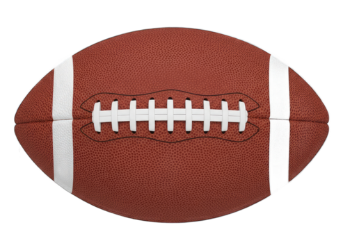 Close Up Of A Textured Brown American Football With White Laces And White Stripes On A Transparent Background Centered View