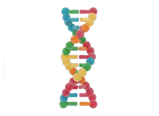 Colorful DNA Double Helix Molecule Structure Made of Small Spheres and Dots on Transparent Background Represents Genetics and Science Research