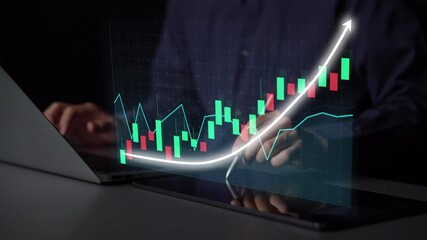 A business professional analyzes stock market trends on a laptop and tablet, utilizing digital tools for effective data visualization in investment decision-making. Copula - Powered by Adobe