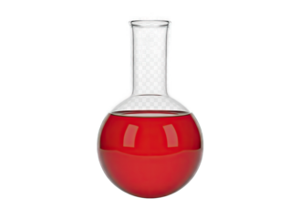 Clear Glass Laboratory Flask Filled With Red Liquid Centered On Transparent Background With Subtle Reflections And Highlights Illustrating Scientific Experimentation And Chemistry