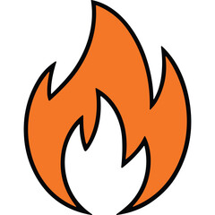 Stylized Orange Flame Icon with Black Outline on Transparent Background Representing Heat and Energy