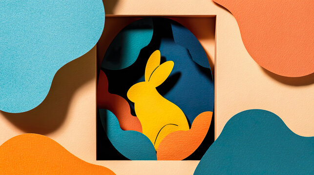 Easter bunny cutout paper colourful art diorama spring holiday celebration - Powered by Adobe