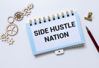 Concept of Side hustle nation write on sticky notes isolated on Wooden Table