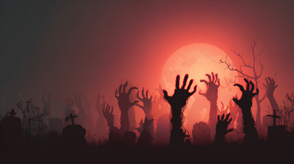 Fototapeta premium Shadow overlay effect for halloween background with Terrifying scary hands with long nails, Creepy monster claw, silhouette of hands, zombie hand rising out of a graveyard
