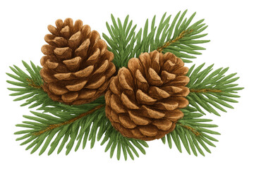 Fototapeta premium Pinecones on spruce branch with green needles, bringing winter nature and traditional holiday season mood to design