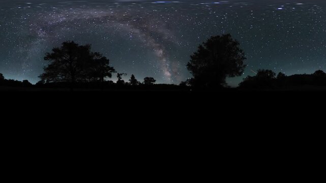 VR 360 Equirectangular Starry Night Sky Milky Way Galaxy Los Padres Forest Astrophotography Time Lapse California USA