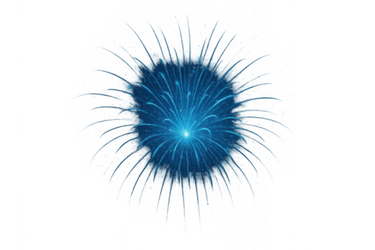 Blue firework bursting, creating glittering light and sparks, celebrating holidays and parties on a transparent background