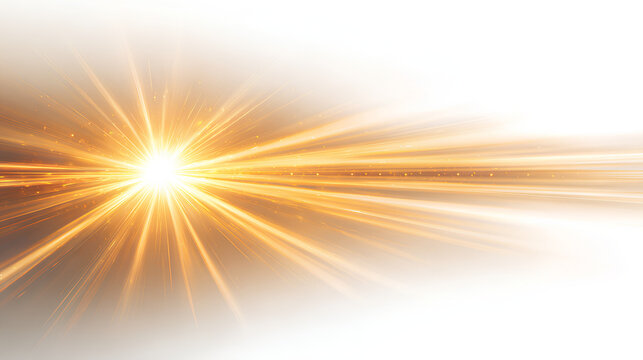 Sunburst light effect isolated on white background. Glowing sun rays with soft light leaks. Shining bright burst sunlight. Flare glow. Lens flare effect. Golden glow Stock Illustration