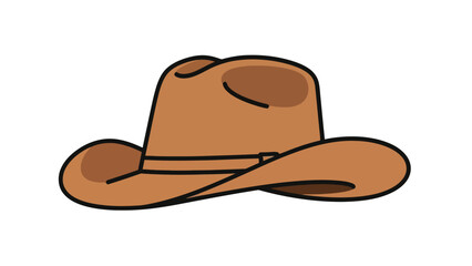 A brown cowboy hat with a black outline on a white background