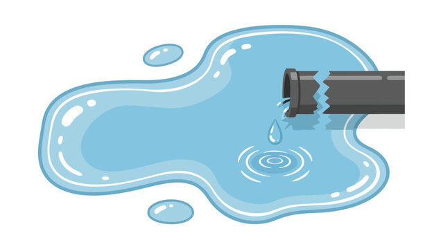 A broken pipe is leaking water onto a white background