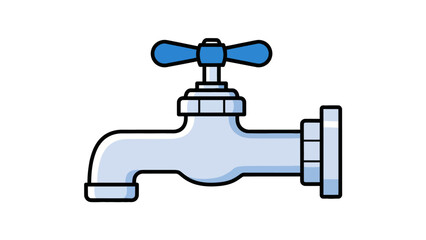 A cartoon drawing of a light blue faucet with a blue handle