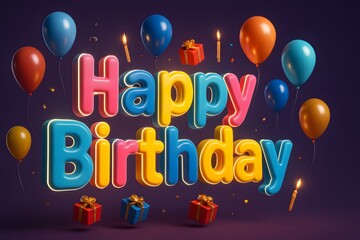 "Happy Birthday" 3D Neon Text Poster