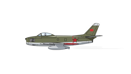 A cartoon illustration of a military jet in profile view