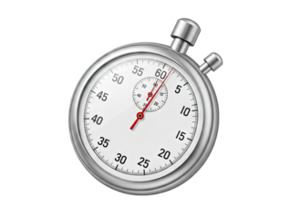 Detailed Close Up Of A Silver Stopwatch With A White Face And Red Needle Showing Time Measurement On A Transparent Background