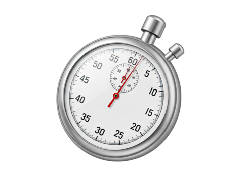 Detailed Close Up Of A Silver Stopwatch With A White Face And Red Needle Showing Time Measurement On A Transparent Background
