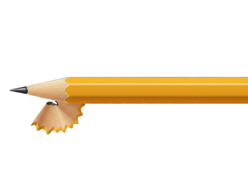 Detailed close up of a yellow wooden pencil sharpened to a fine point with wood shavings on a transparent black background with studio lighting highlighting the texture and graphite tip - Powered by Adobe